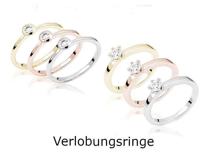 Sechs Damenringe in Gold mit Diamant, Solitär, Link zur Galerie Verlobungsringe