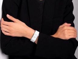 Elegante Damenuhr in weiss, Rechteck, Keramik, Metallband