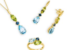 Schmuckset für Damen, Gelbgold mit Peridot und Topas &#039;London Blue&#039;