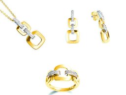 Ring, Anhänger, Ohrringe - Gelbgold, Diamanten