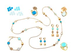 Schmuckset, Silber vergoldet, Steine blau