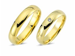 Die Klassiker: Eheringe in Gelbgold mit Diamant