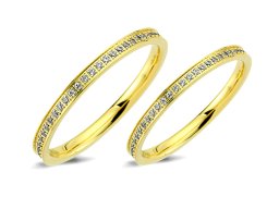 Zarte Eheringe in Gelbgold, Diamanten rundum