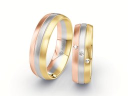 Eheringe in Gold, dreifärbig, Diamanten