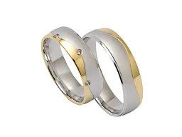 Eheringe Gold, weiß/gelbe Welle, Diamanten