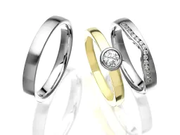 Weißgold-Eheringe mit Diamanten, Solitärring