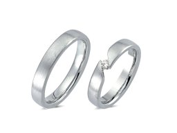Eheringe Platin, matt, Dame Diamant/Solitär