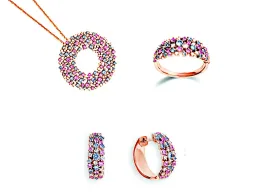 Schmuckset Rotgold/Diamant/Saphir, bunt