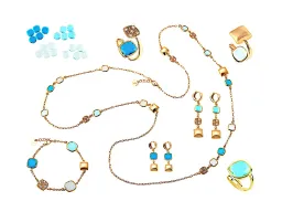 Schmuckset, Silber vergoldet, Steine blau