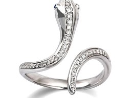 Schlangenförmiger Damenring, Weißgold, Diamanten