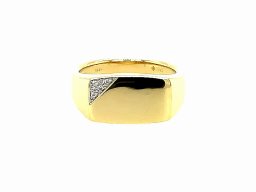 Herrenring Gelbgold, Gravurplatte, Diamanten